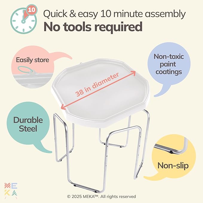 MEKA Large 38"x38" Tuff Tray Set White, Activity Sensory Tray Plus Stand Children, Outdoor Play Sand and Water Table for Toddlers and Kids, Toy Boys Girls