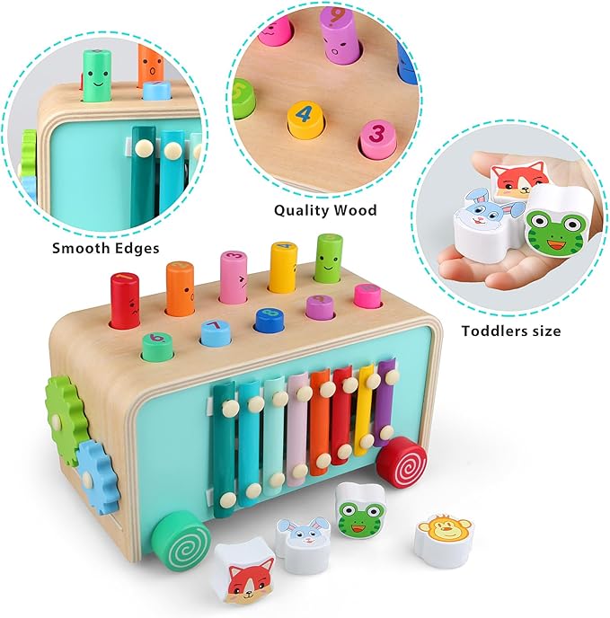 Montessori Baby Hammer Pounding Toy for Toddlers Boys Girls 2 3 4 Years Old, Educational Learning Toy Xylophone Color Shape for Toddler 2-4 Halloween Christmas Birthday Gift Toy