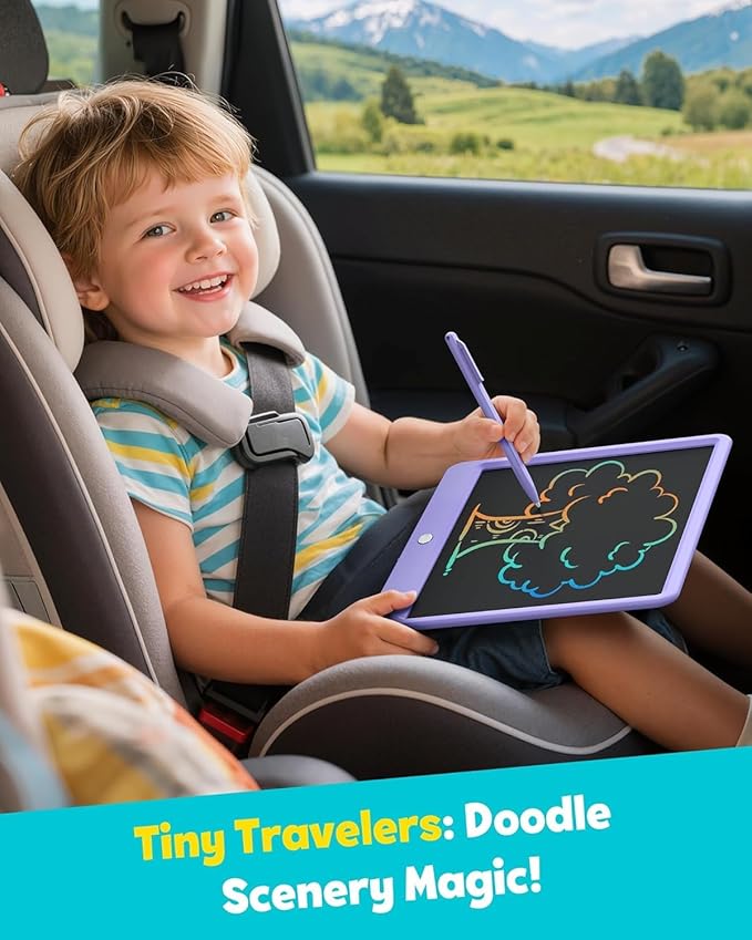 TEKFUN LCD Writing Tablet Doodle Board, 12inch Colorful, Kids Travel Essentials, Kid Toys for 3 4 5 6 7 8 Year Old Girls Boys (Purple)