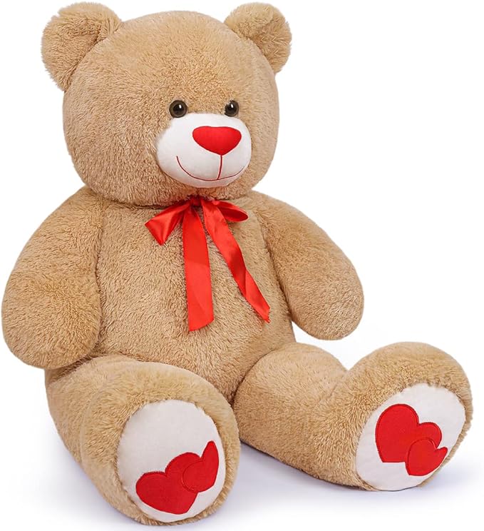 Big Teddy Bear 43.3 inch Giant Stuffed Animal Bears with Love Heart Cute Soft Large Plush Toy for Kids Girlfriend Valentine's Baby Shower, Light Brown