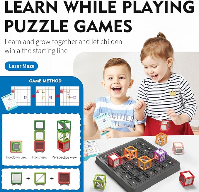 2025 New Laser Maze Reasoning Game, STEM Toys for Ages 8-13 with 60+ Challenges Puzzle Game, Board Games for 8-13 Years Old Children Gift, Learning Education Toys for Space & Logic - 37 Pcs