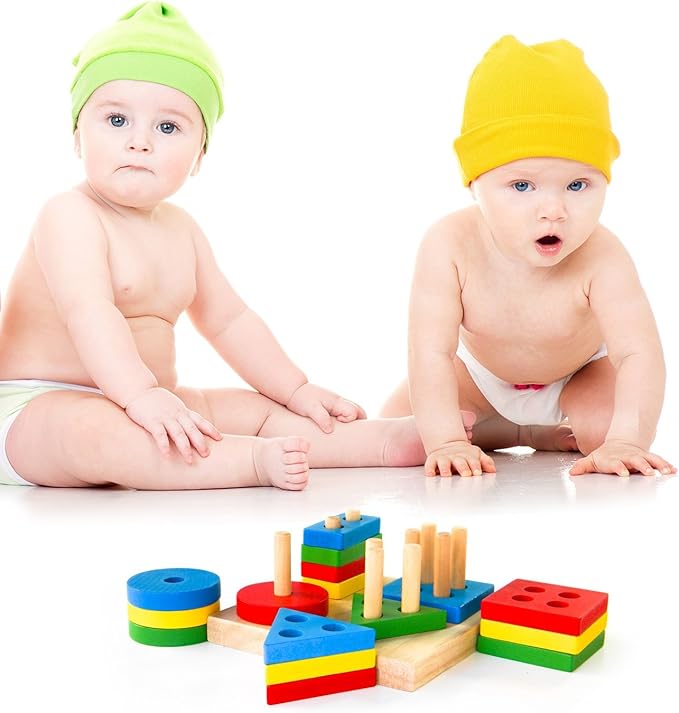 Boxiki kids Montessori Puzzles for 1 2 3 Year Old Boys, Girls & Toddlers - Wooden Shape Sorter & Stacking Toy, Enhances Brain Activity, Helps Color Recognition, & Activates Motor Skills.
