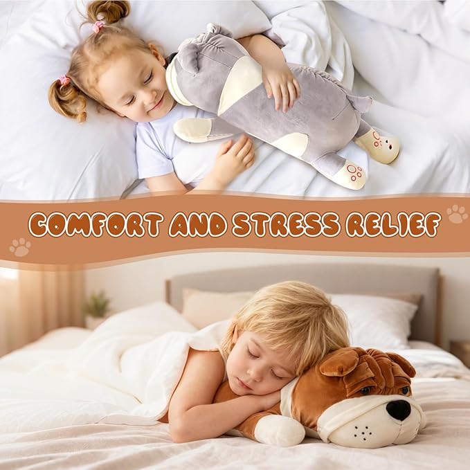 Jumbo Plush Dog Pillow 31.4in - Giant Cute Stuffed Animal Toy for Adults & Kids,Yellow 80cm Extra Large Huggable Sleeping Pillow,Soft Cartoon Puppy Doll Bedroom Decor