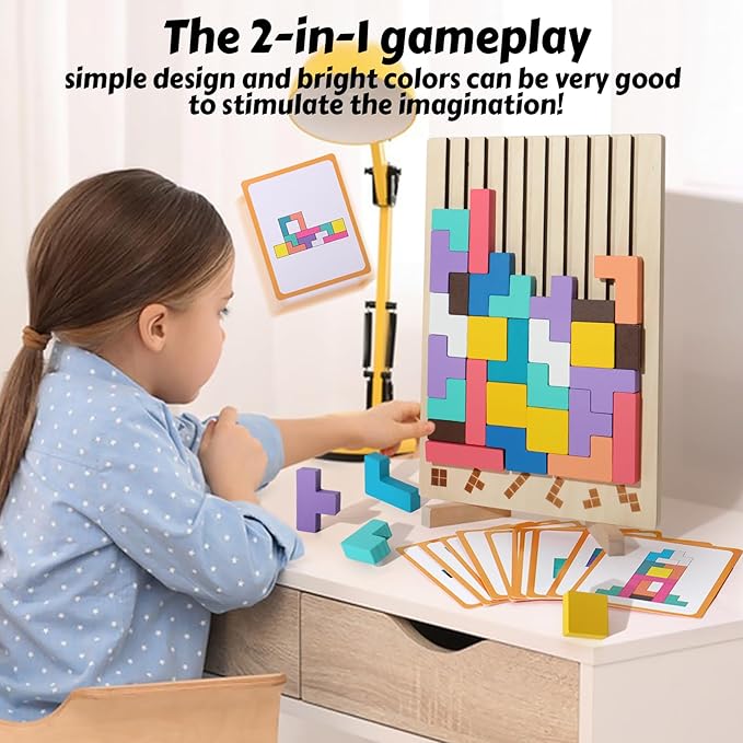 Wooden Russian Blocks Puzzle Brain Teasers Toy Tangram Jigsaw Puzzle Intelligence Colorful 3D STEM Montessori Educational Gift for Boys and Girls,Board Game Educational Toys for Toddlers 3-6 Years