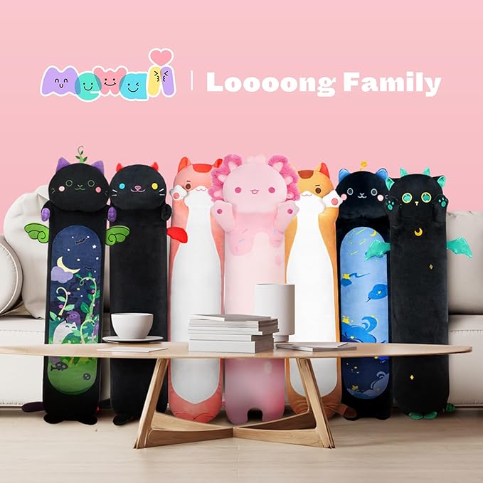 Mewaii Long Axolotl Plush 5 Sizes, 120% Extra Filling Giant Plushness Kids Body Pillow, Kawaii Cute Pink Axolotl Stuffed Animals Plushies, Big Long Body Pillow Cat Plush Gift for Girls 44”