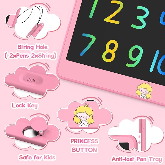 Hockvill LCD Writing Tablet 12 Inch, Toys for Boys Girls Drawing Pad for 3 4 5 6 7 Year Old Kid Toys, Toddler Erasable Doodle Board Travel Essentials, Children’s Day Christmas Gift for Kids - Pink