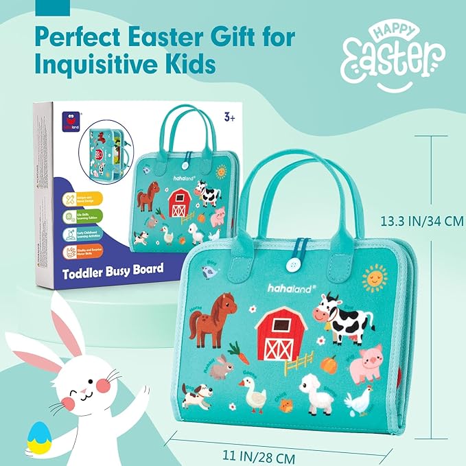 hahaland Busy Board for Toddlers Girls Montessori Toys for 3+ Year Old Farm Animals Preschool Learning Activities Toddler Travel Toys for 3+