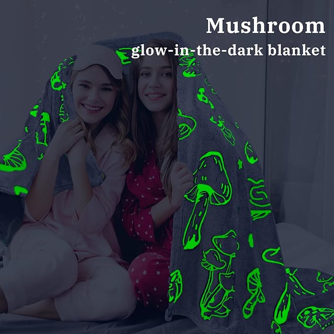 Glow in The Dark Blanket Mushroom Blanket for Kids Adults Soft Flannel Throw Blankets Colorful Luminous Mushroom Blankets for Sofa Couch Living Room Bed Birthday Gifts 40"x50"