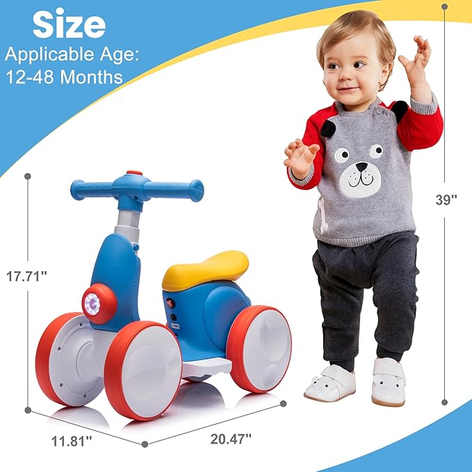 Electric Baby Balance Bike with Bubble Machine for 1 Year Old Boys Girls 4 in 1 Toddler Balance Bike 12-48 Month Kids Bubble Bike Ride Toys First Birthday Gift with Powered Motor,Music,LED Lights