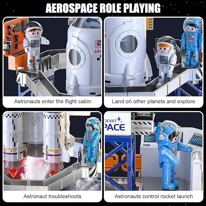 2-in-1 Rocket Launcher and Space Shuttle Toys Model for Kids Ages 3-12, Aerospace STEM Building Toys with Mini Projector, Spaceship Educational Toys Gifts for Boys Girls