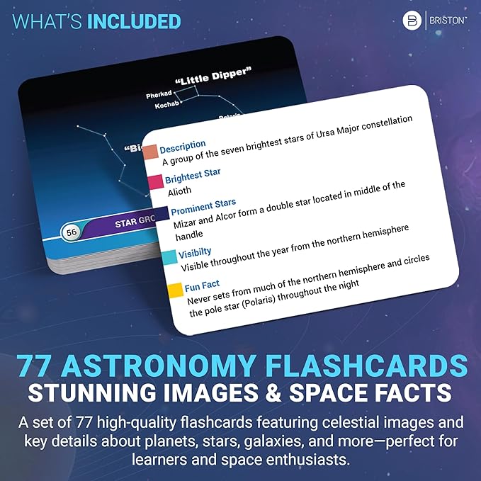 Scientific Facts Flash Cards – 77 Astronomy Learning Cards with Images & Space Facts for Kids & Adults – Solar System, Stars & Galaxies Educational Set – STEM Homeschool Classroom Gift by Briston