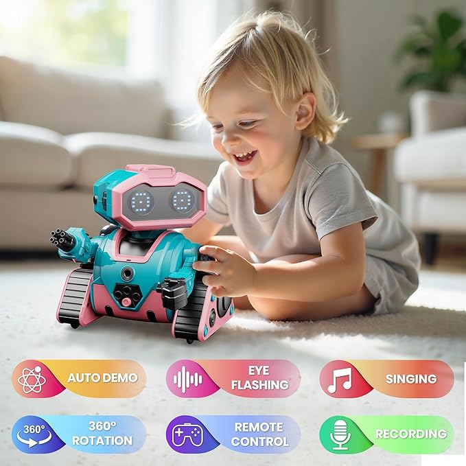 Robot Toys for Boys Girls,Rechargeable RC Robot for Kids with Programmable,Auto-Demonstration,Dance Moves,Music, LED Eyes,Gift for Children Age 3+ Years