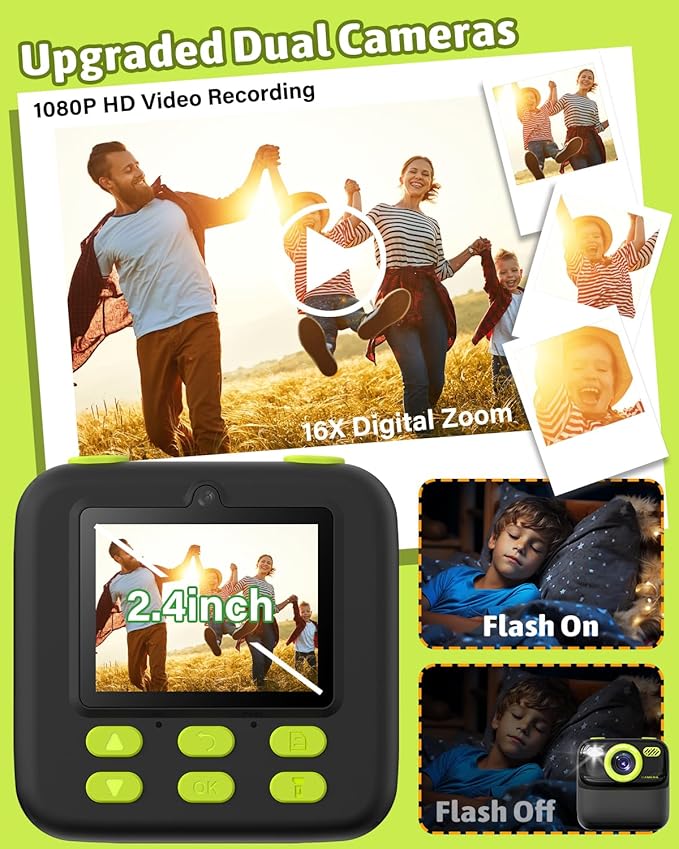 Mgaolo Kids Camera Instant Print Photo,Children Digital Camera Toys Gift with HD Video for Girls Boys 3-12 Age,Chritmas Birthday Festival Present for 3 4 5 6 7 8 9 Year Old Child (Black)