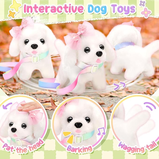 Plush Dog Toys for Kids with Crossbody Bags Princess Jewelry, Robot Puppy with Leash Walking Barking, Pretend Play Dress Up Interactive Stocking Stuffers for Toddler Girl Toys Birthday Gifts