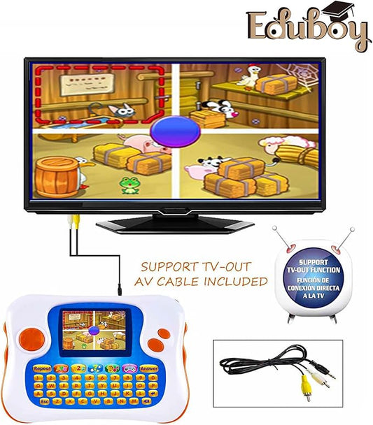 Eduboy Kids Tablet,English-Spanish Bilingual Learning Tablet for Kids, Educational Toy with 104 Learning Apps/Games,Support TV Out Function,Great Choice for Preschool Toddlers Babies Early Education