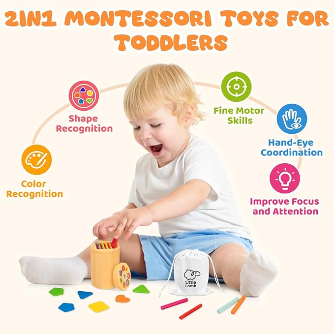 Shape & Color Sorting Montessori Toy for Toddlers 1-3 with Dual Lids – Silicone Sensory Toys, Educational Preschool Toy for Fine Motor Skills, Learning & Restaurant Play for Boys and Girls
