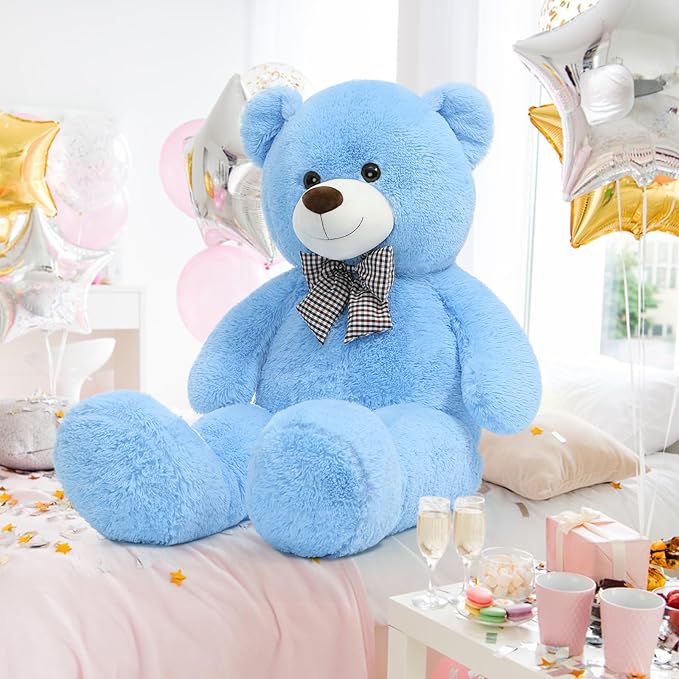 Big Blue Teddy Bear 47 Inch Giant Teddy Bear 4ft Tall, Stuffed Animal for Girls Women Christmas Valentine's Day Large Plush Toy for Kids Baby Shower Party Decorations