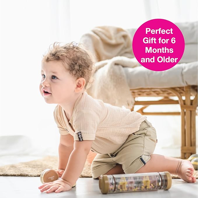 Edushape Rainsticks 8 Inch - Set of 2 Rainmaker Toys for Babies, Sensory Tubes Musical Instrument, Rain Stick Baby Toy for Soothing Rain Sounds, Perfect Tummy Time Toys, Engaging Toddler Sensory Play