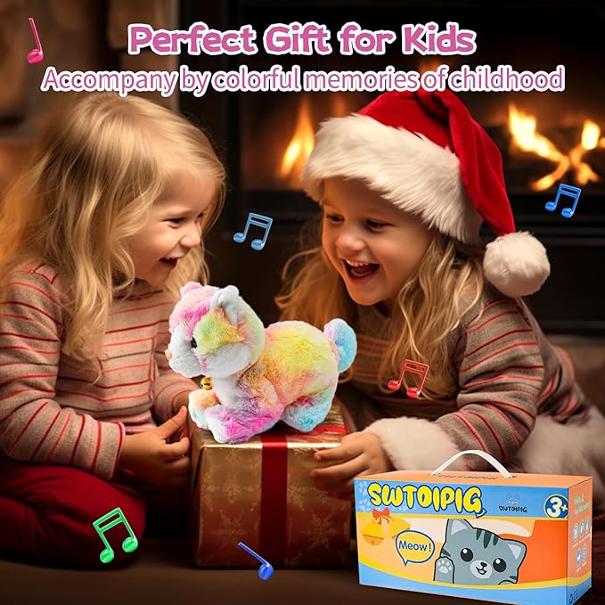 Plush Interactive LED Robotic Kitten, Electronic Pet, Animated Toy Cats for Girls, Baby, Kids