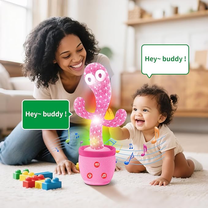 See n Say Toys for Toddlers 1-3 Talking Cactus Toy,2025 Dancing Baby Stuff Toy for 1 2 3 Year Old Boy Girl,Great Christmas Kids Gifts,Pink Infants Xmas Stocking Stuffers for Babies Items