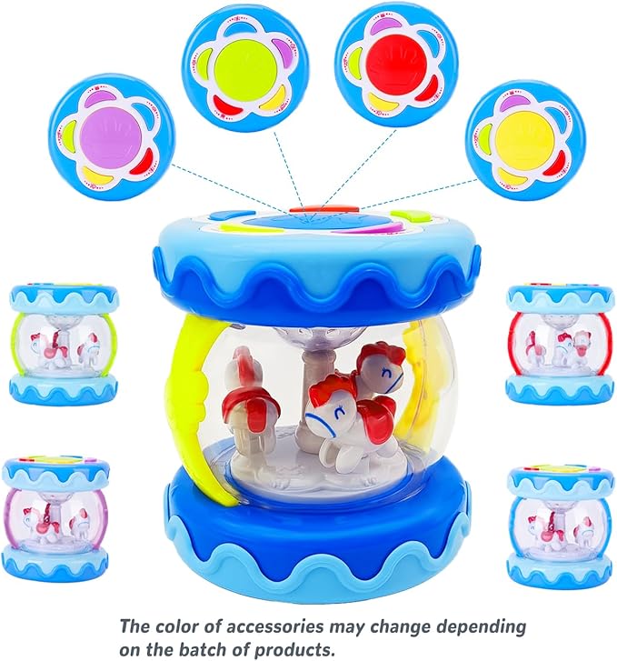 Baby Girl Toys Hand Drum Baby Rotating Musical Light Up Sensory Activity Crawling Toys 2 3+ Year Old Infant Girls Toy Gifts (Blue)