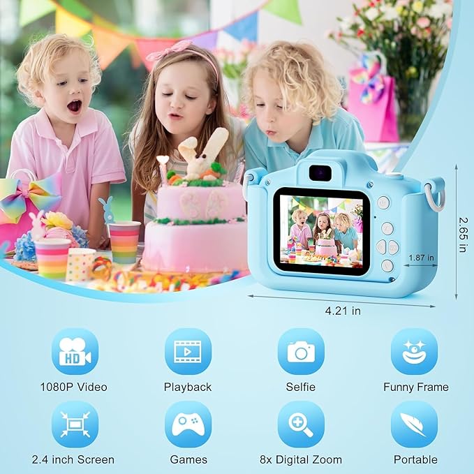Kids Camera Toys for 3-8 Year Old Girls Boys, Toddler Digital Video Camcorder with Cartoon Soft Silicone Cover, Christmas Birthday Gifts for Kids - 32GB SD Card Included