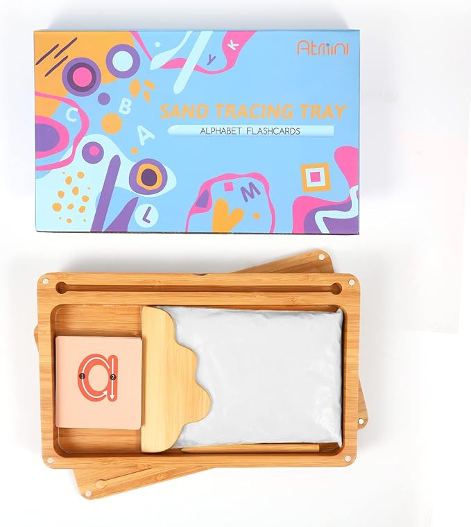 Sand Tray for Classroom Wooden Montessori Sand Tray with Lid for Kids Writing Letters and Numbers, Preschool Classroom Must Haves, Kindergarten Learning Tools (White)