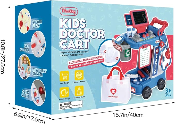 Doctor Kit for Toddlers 3 4 5, Kids Doctor Cart Play Set with Costume, Stethoscope and Medical Bag, Doctor Toy for Girls Boys Christmas Birthday Gift