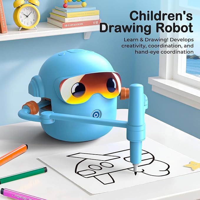Drawing Robot for Kids Montessori Painting Toys for 3 4 5 6 7 8 Year Old, Voice Interactive Educational Drawing Machine with 100 Cards,16 Colorful Pens & Music-Gift for Boys Girls