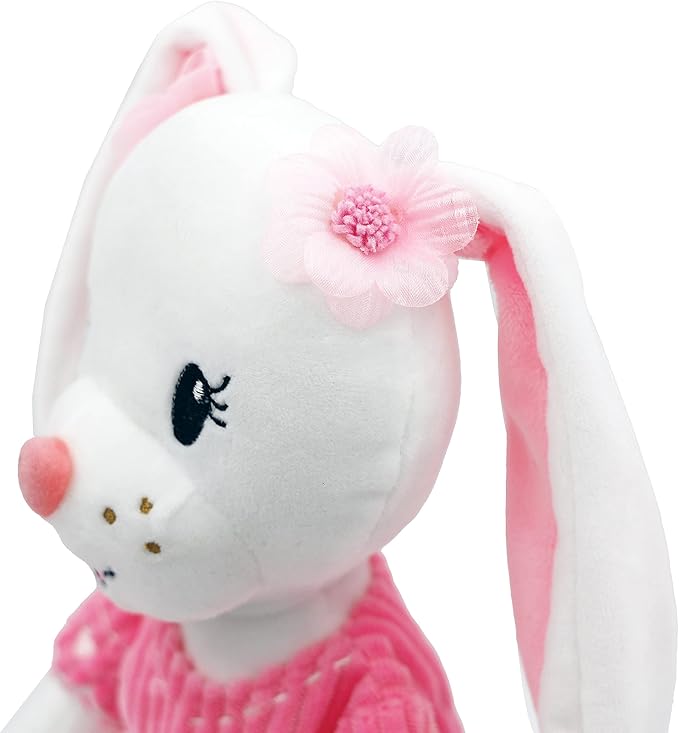 Playtime by Eimmie Soft Baby Doll Brie The Bunny - 14" Pink Bunny Plush Rag Doll with Embroidered Features for Girls, Boys, Toddlers & Infants - Educational Stuffed Animal for Imaginative Play