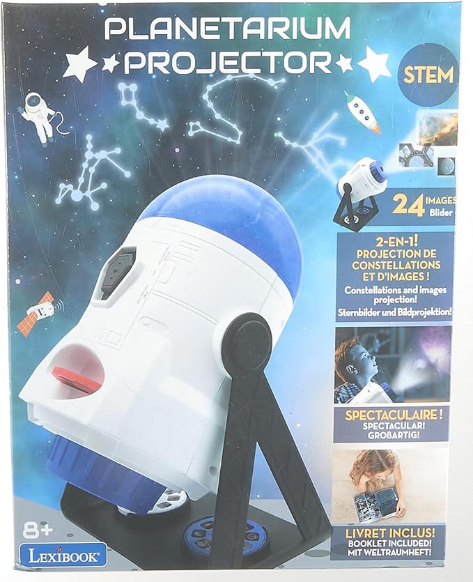LEXiBOOK, 2-in-1 Constellations and Images Planetarium Projector, 24 Images to Discover Space, 2 Constellation Domes, STEM, White/Blue, NLJ180