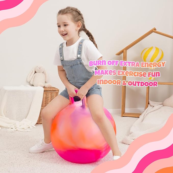 ZOOJOY Hopper Ball for Kids Aged 3-8, 18In Bouncy Balls with Handle, Orange Clouds Hoppity Hop Ball for Indoor Outdoor Active Play, Inflatable Christmas Jumping Hopping Toys for Boys Girls Gifts