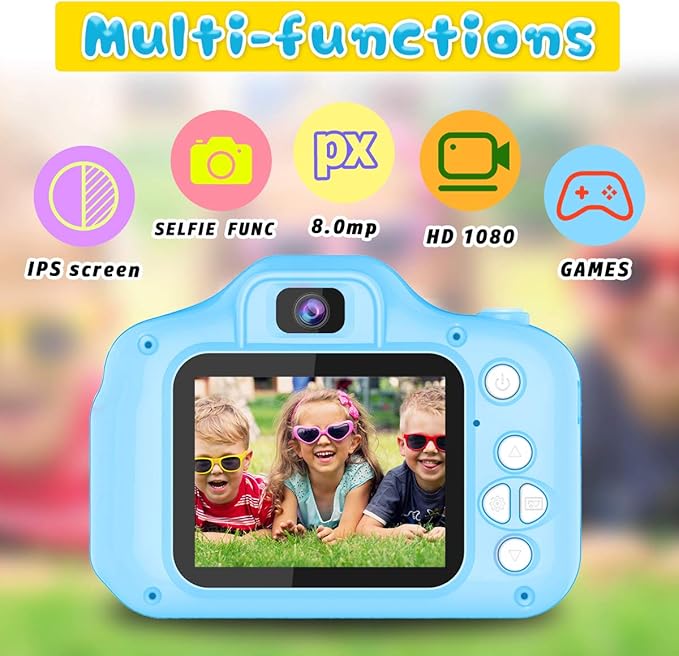 Seckton Upgrade Kids Selfie Camera, Christmas Birthday Gifts for Boys Age 3-9, HD Digital Video Cameras for Toddler, Portable Toy for 3 4 5 6 7 8 Year Old Boy with 32GB SD Card-Blue