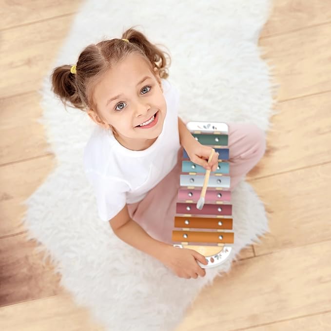 SPEEDY MONKEY Colorful Xylophone – 8 Tuned Metal Keys with Wooden Mallet, Safe Musical Toy for Toddlers 1+ Years, Enhances Sound Exploration, Learning & Coordination