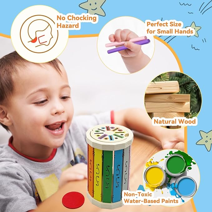 Montessori Wooden Stick Color Sorting Toys for 3 Year Old, Dual Play Educational Preschool Learning Fine Motor Skills Sensory Toys for Toddlers 3-5 Girl Boy Birthday Gifts (Rainbow Bucket)