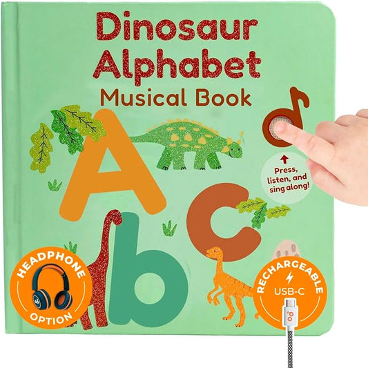 Cali's Books Dinosaur Alphabet Book Toddlers 1-3 - Dino ABC, Headphone Jack, Musical Books Kids, Interactive Talking Baby Toddler Sound Book, Educational Song Learning Toys Singing Music Toy Babies