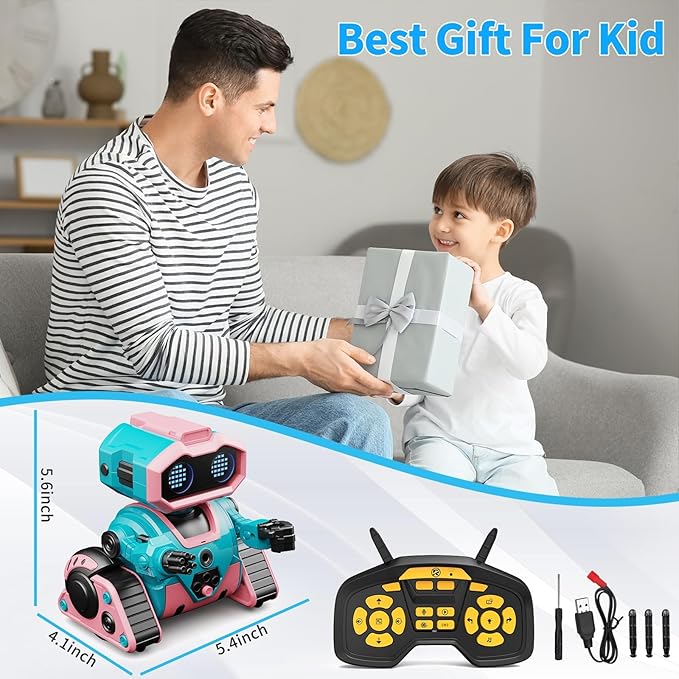 Robot Toys for Boys Girls,Rechargeable RC Robot for Kids with Programmable,Auto-Demonstration,Dance Moves,Music, LED Eyes,Gift for Children Age 3+ Years