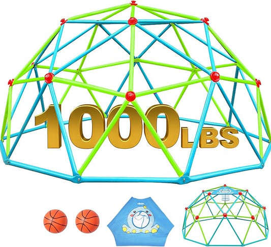 Zupapa 10FT Climbing Dome, Outdoor Jungle Gym for Kids with Climbing Grip - Geometric Dome Climber Supports 1000LBS Outdoor Playset and Easy Assembly Outdoor Play Equipment for Kids (Green, 10FT)