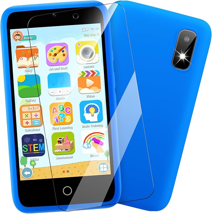 MINIBEAR Kids Toy Smartphone, 3.97" Toddler Dual Camera Learning Toys, 201+ Educational Games Play Phone No WiFi for Girls Boys 3-12 Christmas Birthday Gifts with 32g SD Card (Blue)