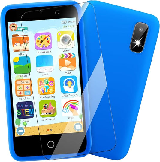 MINIBEAR Kids Toy Smartphone, 3.97" Toddler Dual Camera Learning Toys, 201+ Educational Games Play Phone No WiFi for Girls Boys 3-12 Christmas Birthday Gifts with 32g SD Card (Blue)