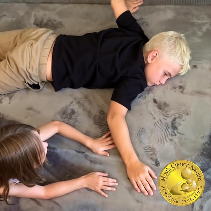 Premium Baby Playmat for Floor 60" x 80" Dark Gray – Cloudsoft Coral Velvet Memory Foam Rug for Crawling – Non-Slip, Water-Resistant, Non-Toxic, Easy-Care Muscle Mat – Thick Play Mat for Baby