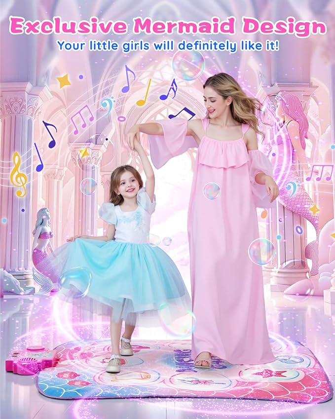 Dance Mat for Kids 3-12 Year Old Girls: 2025 Exclusive Mermaid Dance Mat Toy, 9-Button Light Up Board, 3 Game Modes 9 Levels Dance Pad, Music Princess Toys Birthday Xmas Gifts for 3-12 Girls