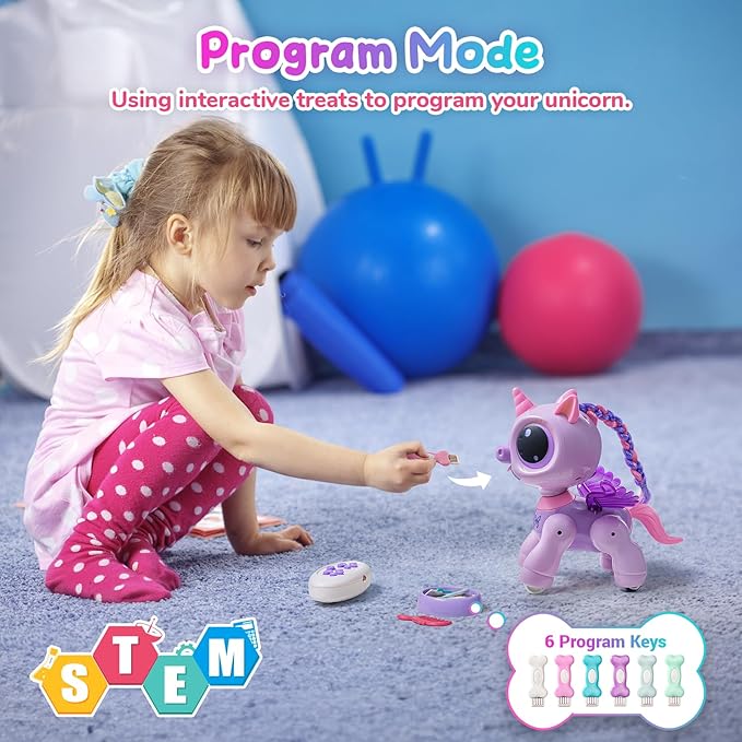 SGILE Remote Control Robot, Unicorn Toy with Interactive Gesture Sense and Music Dance, Preschool STEM Learning Remote Control Pet for Toddler Kids Girls Boys, Purple