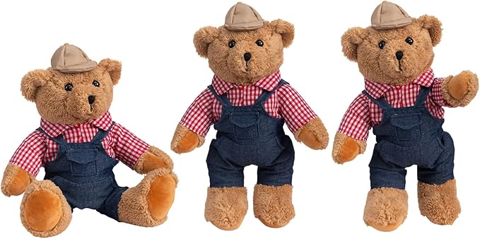 HollyHOME Farmer Stuffed Animal Teddy Bear Soft Plush Toy with Farmer Uniform Unique Toy Gifts for Kids and Farmers Holiday Birthday Valentine 16 inches