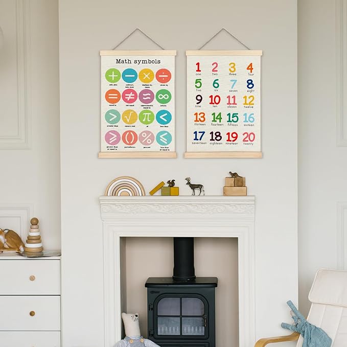 Supwhd Classroom Wall Decor, Numbers and Math Symbols Wall Art Poster, Playroom Wall Decor, Educational Posters for Nursery Kids Room Playroom Classroom Preschool Decor, 12x16 Set of 2