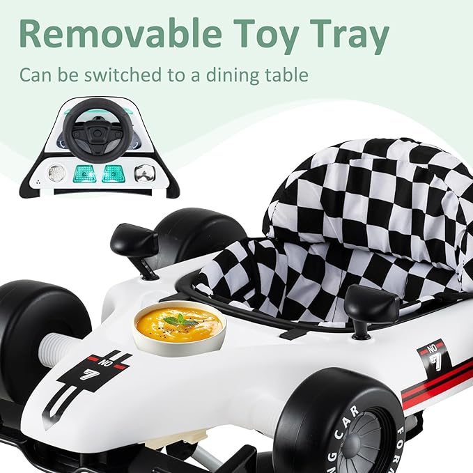 INFANS 4 in 1 Baby Walker, Foldable Toddler Activity Center with Adjustable Height, Padded Seat, Music, Light, Removable Tray, Push Walker for Girls Boys Aged 6-18 Months (Ivory)