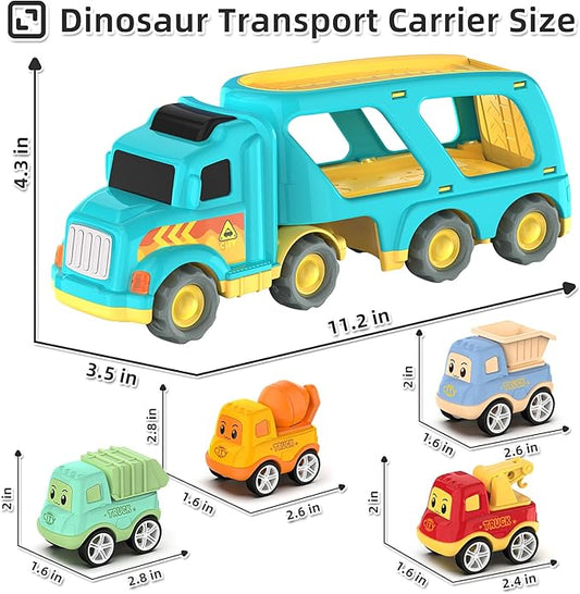 Veslier Toy Trucks for 2 3 4 5Years Old,Construction Transpor Trucks for Toddlers 2-4 Years with 4 Pull Back Cars for Toddlers 2-4,Christmas Birthday Gift for 18M+ 2 3 4 5 Years Old Kids Boys Girls.