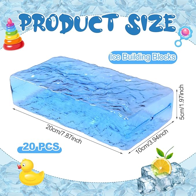 Civaner 20 Pcs Ice Blocks for Kids - Ice Building Blocks Toys Hollow Stacking Bricks Engineering Accessories Gifts for Christmas Winter (Large)