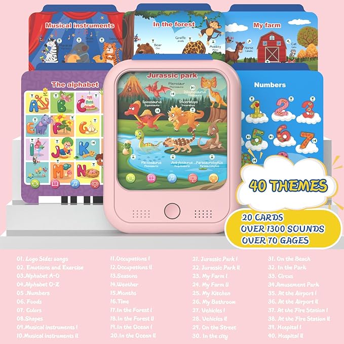 Kids Educational Learning Tablet Toy-Educational Tablet Toy to Interactive Learn Alphabets,Colors,Number,Foods,Jurassic Park,Animals,Learning Toys for Toddlers 2-6 Years Old,Gifts for Boys Girl
