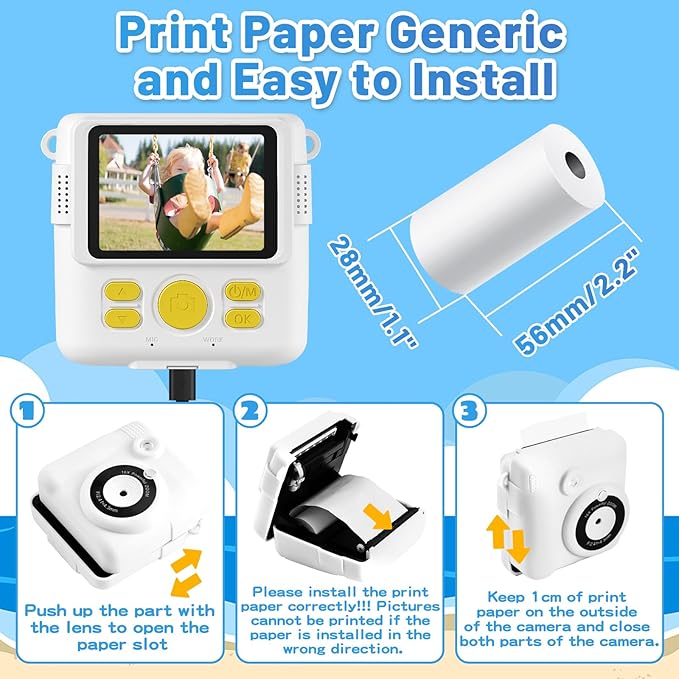 Thermal Printing Paper for BESTOONE Kids Instant Print Camera, No Ink Required, Safe, Tough, 5 Rolls